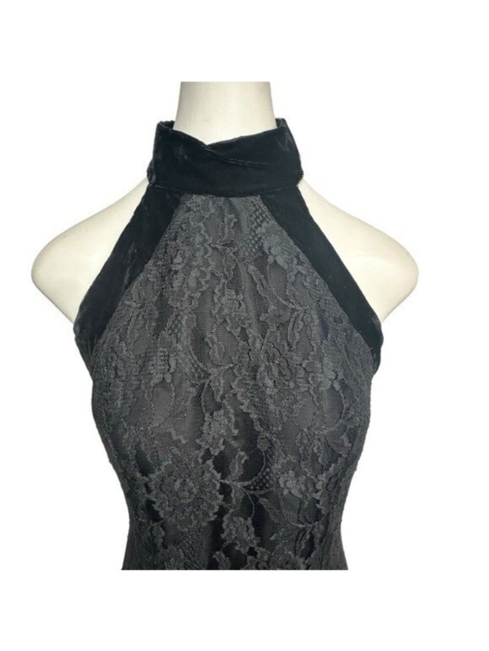 Vintage Moda Spiegel 4 Lace Gown 90s High Neck Black Velvet Y2K Formal Dress - Picture 6 of 12